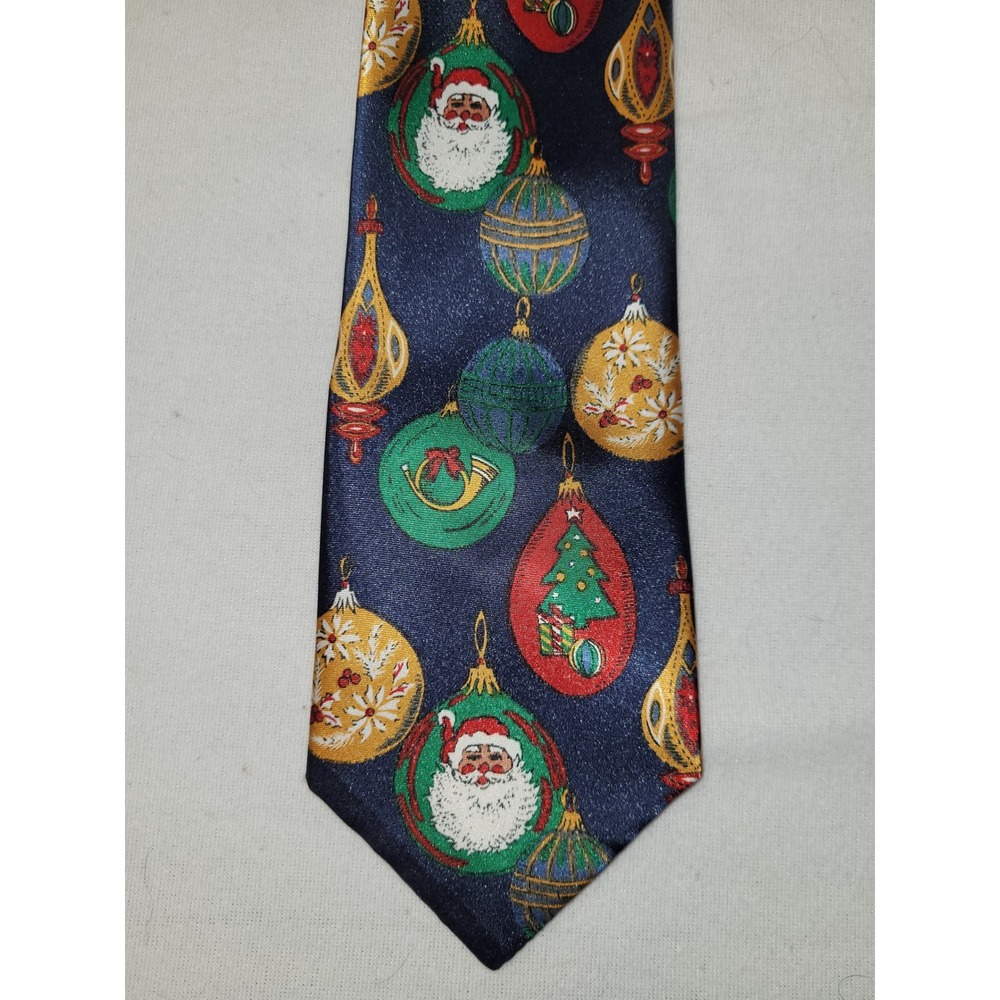 Mens Christmas Tie Santa Ornaments Holiday Funky Necktie Blue Teacher Inspired